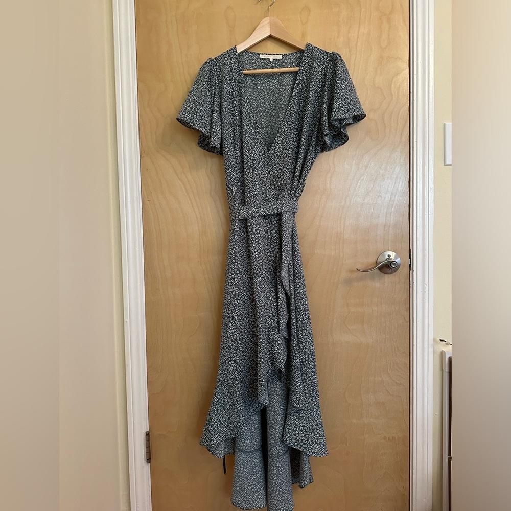 Midi wrap dress with ruffle hem